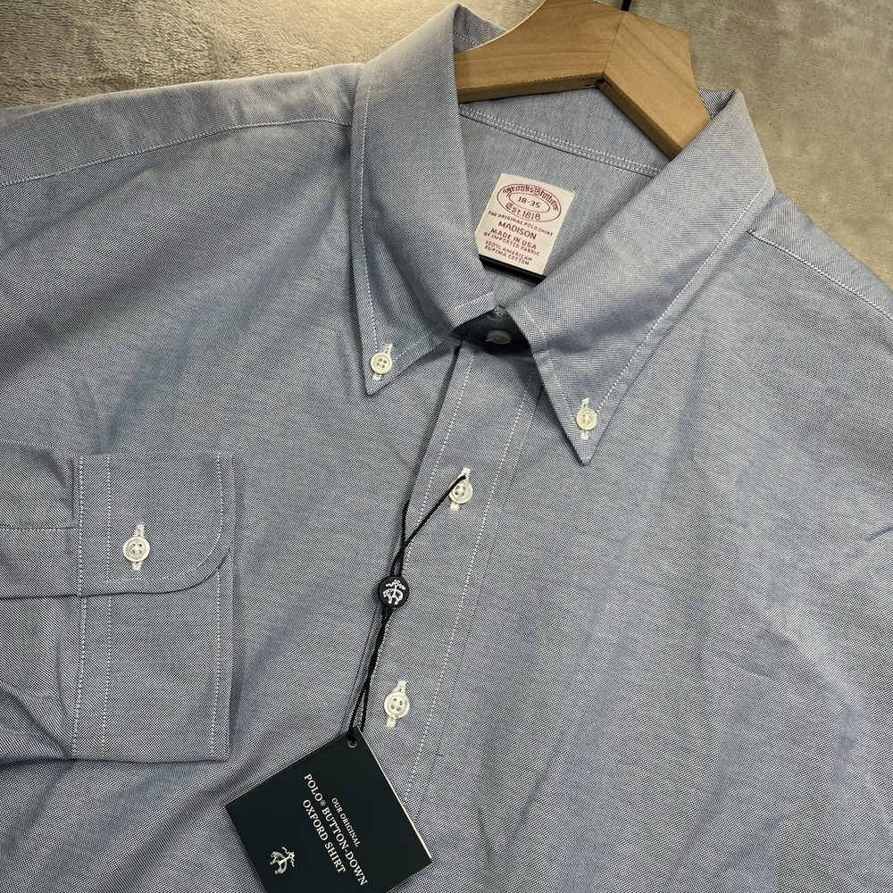 Vintage BROOKS BROTHERS Shirt Madison Made in USA Oxford Blue 18-35 NEW